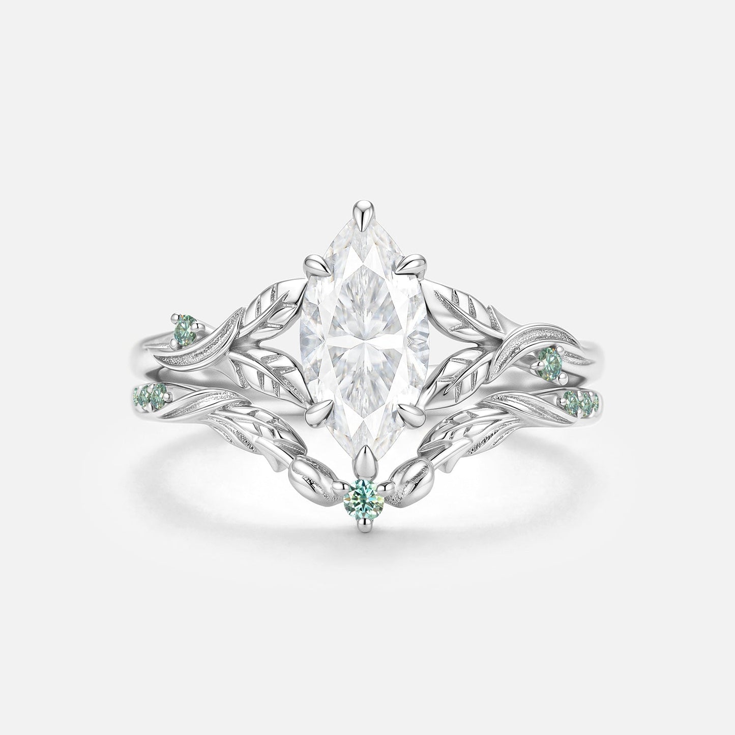 Luminous Reverie - Marquise Moissanite Leaf Unique Engagement Ring Sets 2pcs - Vada