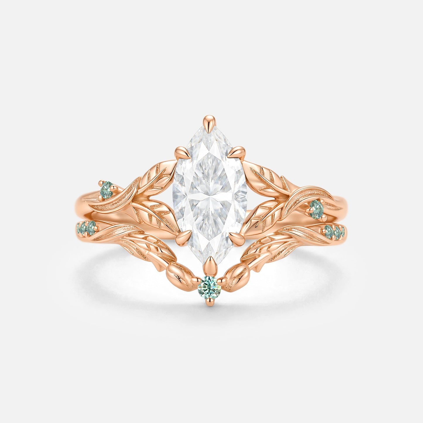 Luminous Reverie - Marquise Moissanite Leaf Unique Engagement Ring Sets 2pcs - Vada