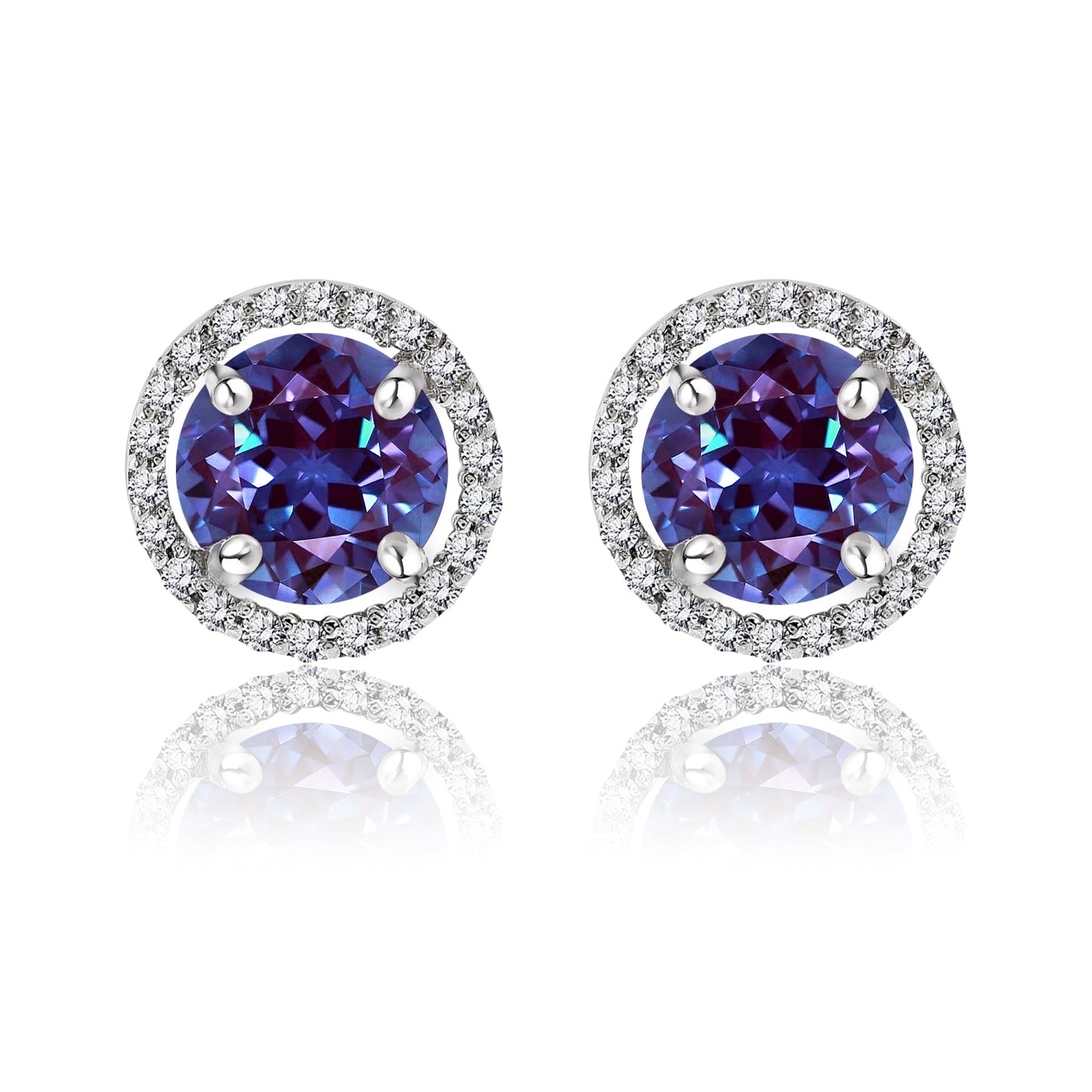 1.25 Carat Round Cut Alexandrite June Birthstone Halo Stud Earrings