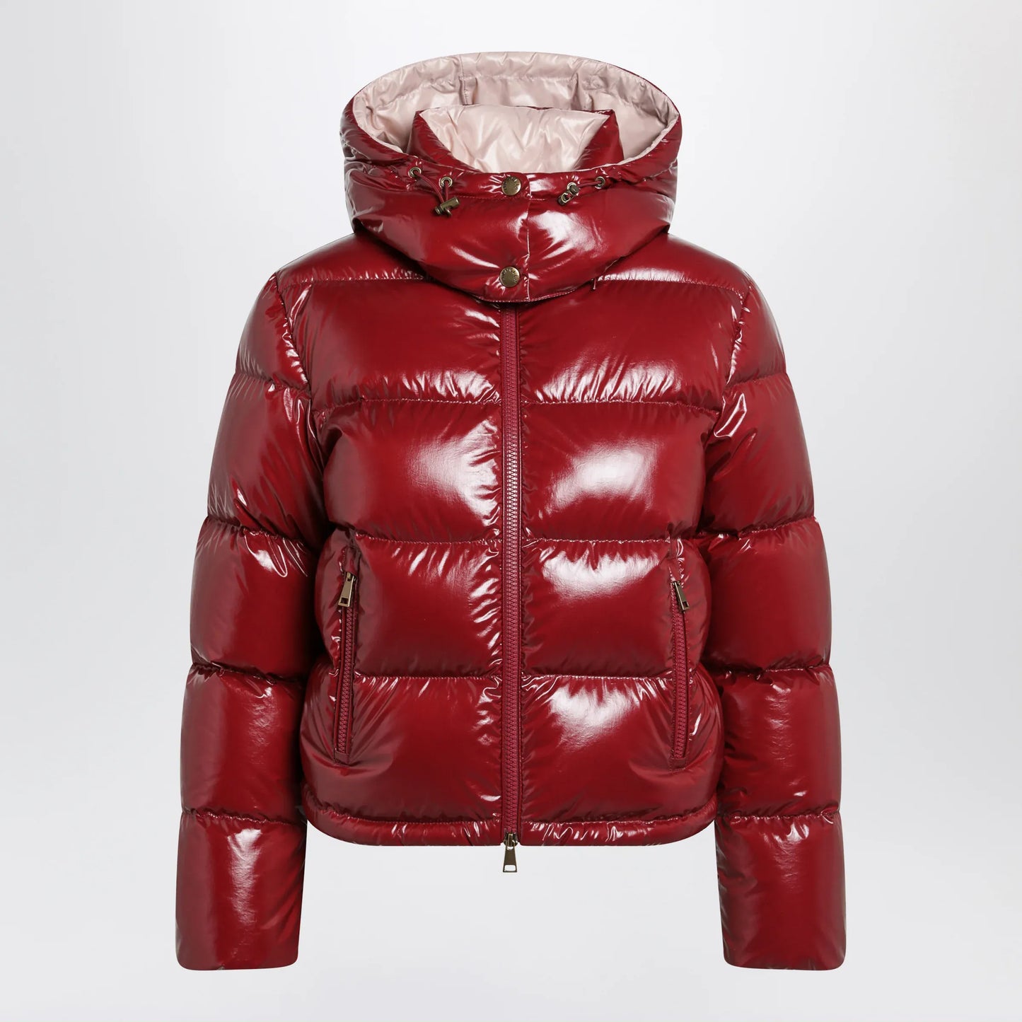 Moncler - Niveole cropped down jacket in glossy nylon red