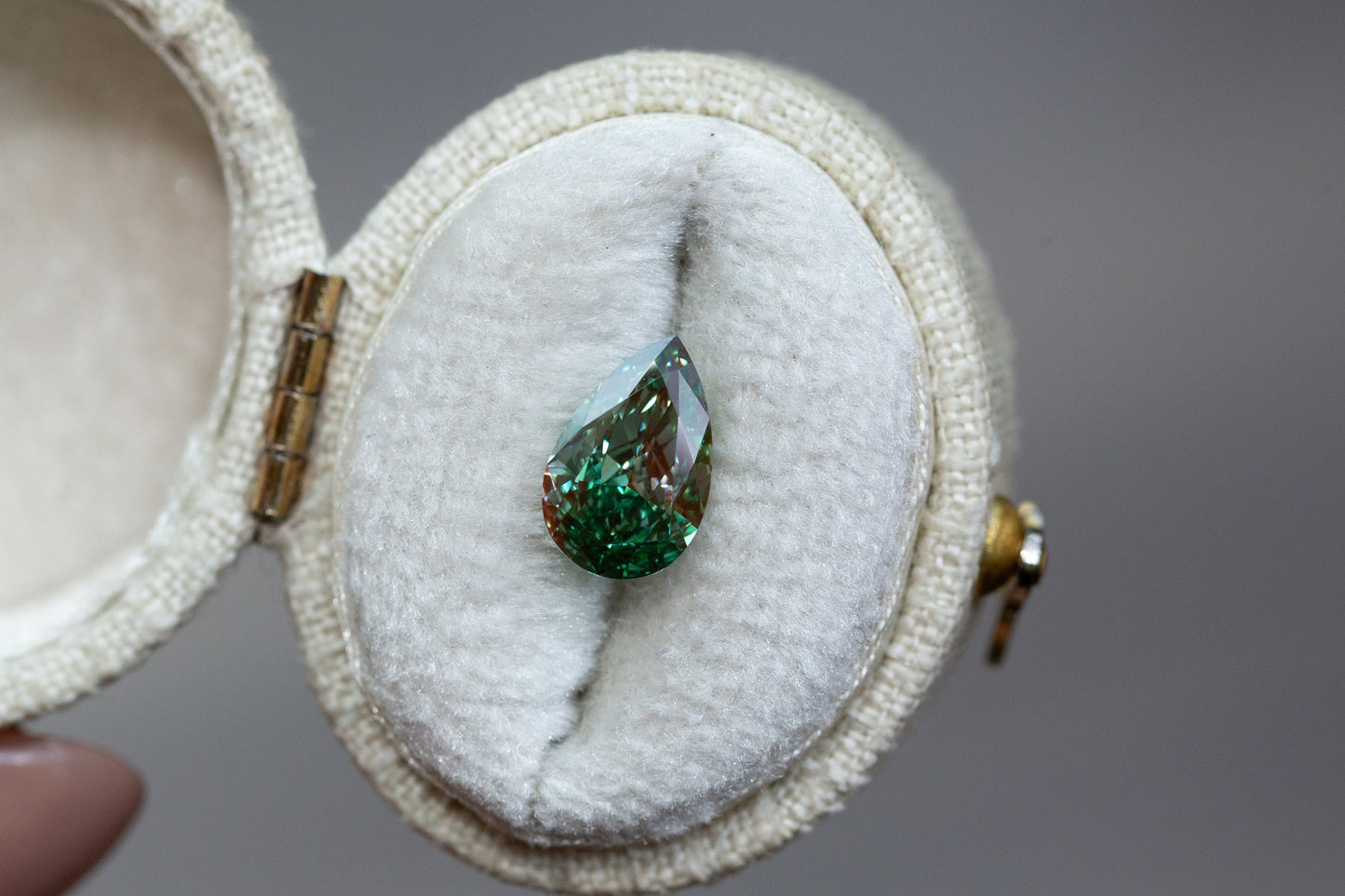 1.72ct Fancy Vivid Green Bi-color Pear Lab Diamond, VVS2