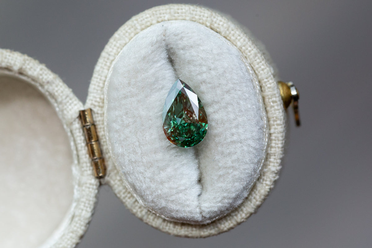 1.72ct Fancy Vivid Green Bi-color Pear Lab Diamond, VVS2