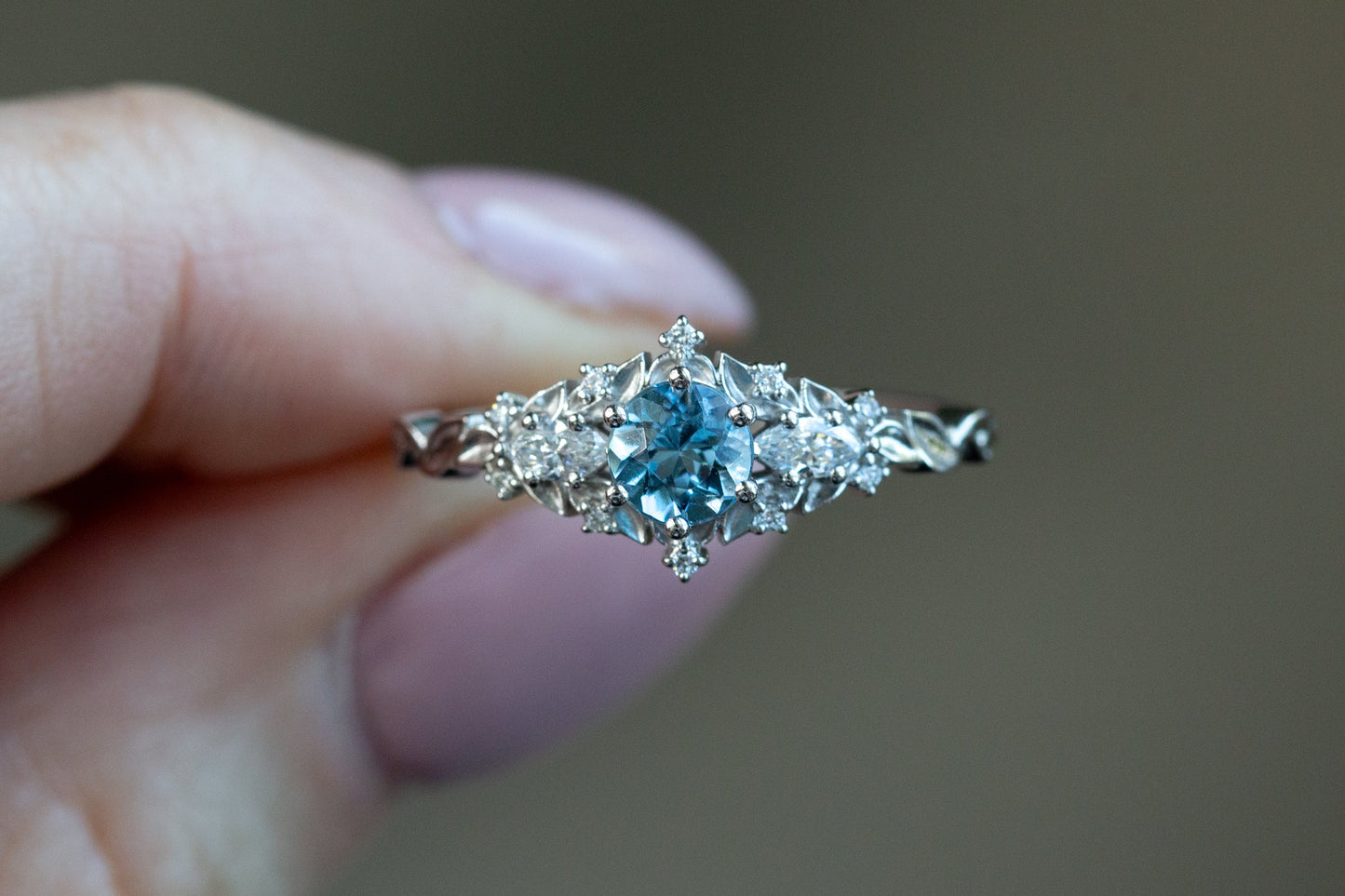 Ready to Ship- Size 8.5, 14k white gold Briar Rose Three Stone
