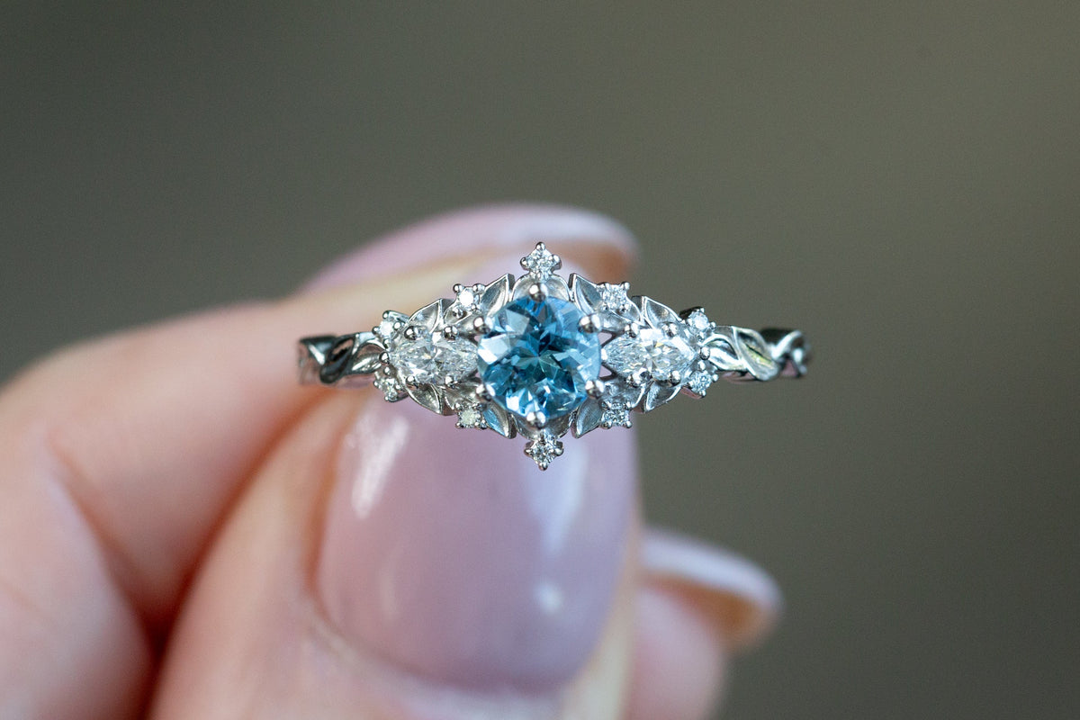 Ready to Ship- Size 8.5, 14k white gold Briar Rose Three Stone
