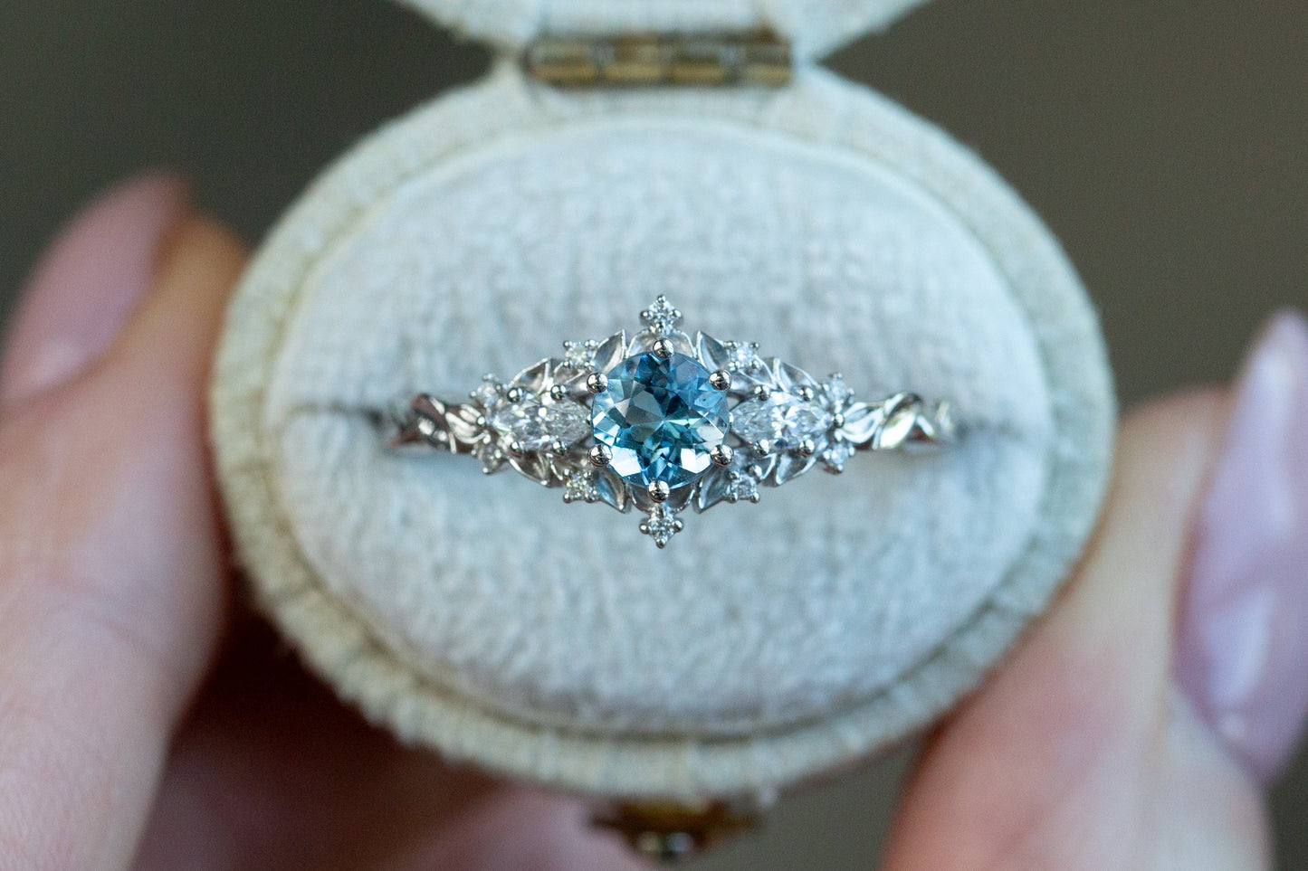 Ready to Ship- Size 8.5, 14k white gold Briar Rose Three Stone