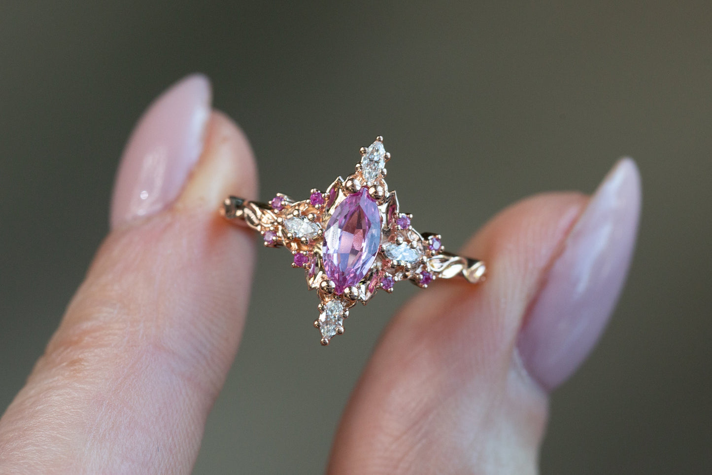 Ready to Ship- Size 6.5, 14k rose gold Briar Rose Three Stone