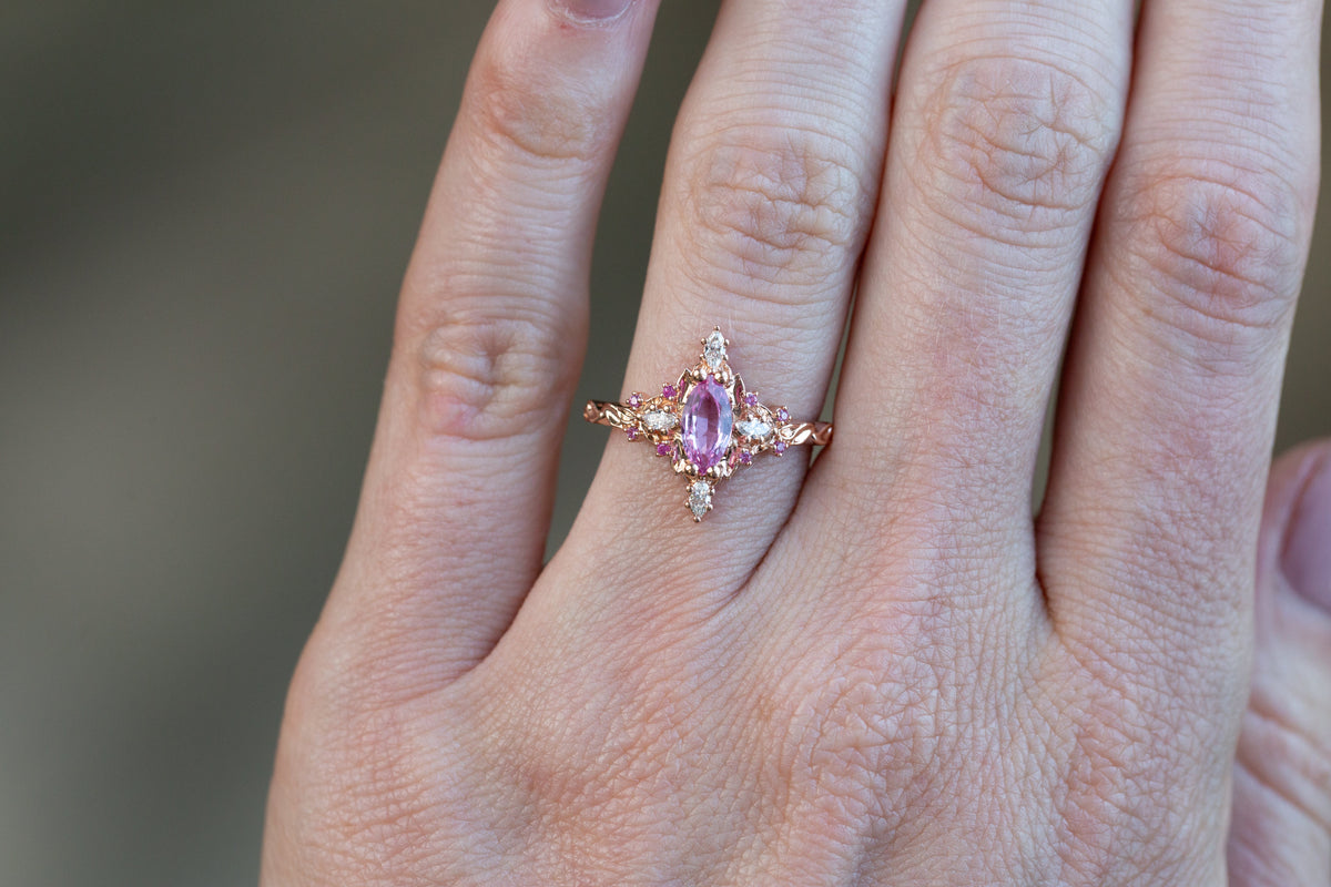 Ready to Ship- Size 6.5, 14k rose gold Briar Rose Three Stone