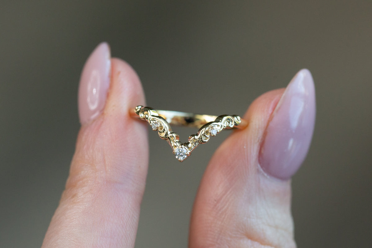 Ready to Ship- Size 6, 14k yellow gold Curved Filigree Wedding Band