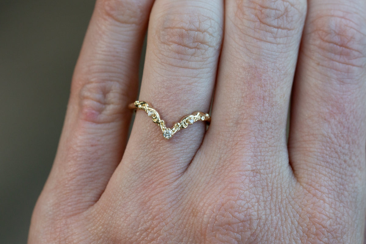 Ready to Ship- Size 6, 14k yellow gold Curved Filigree Wedding Band