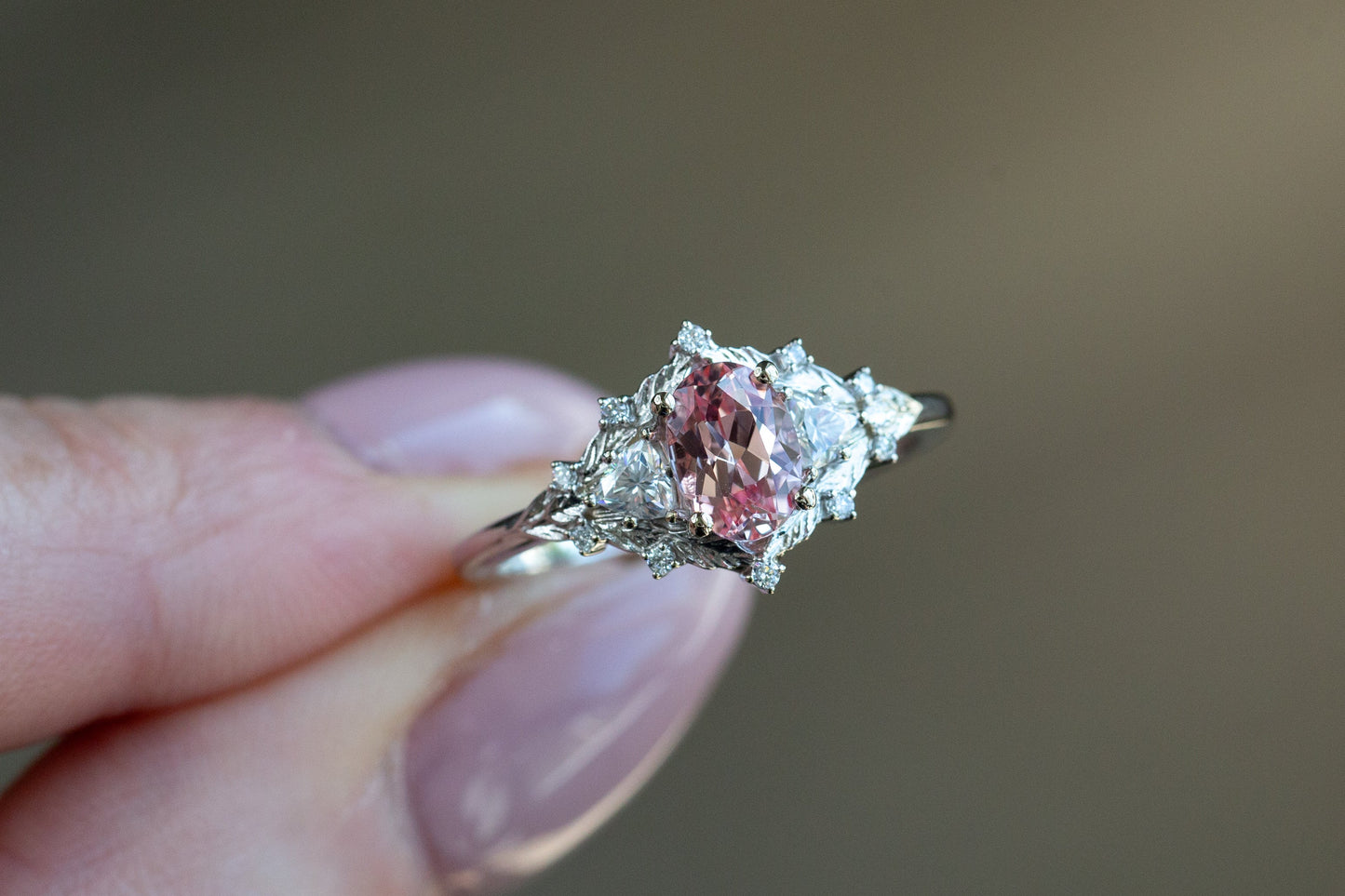 Ready to Ship- Size 7, 14k white gold Woodland Three Stone