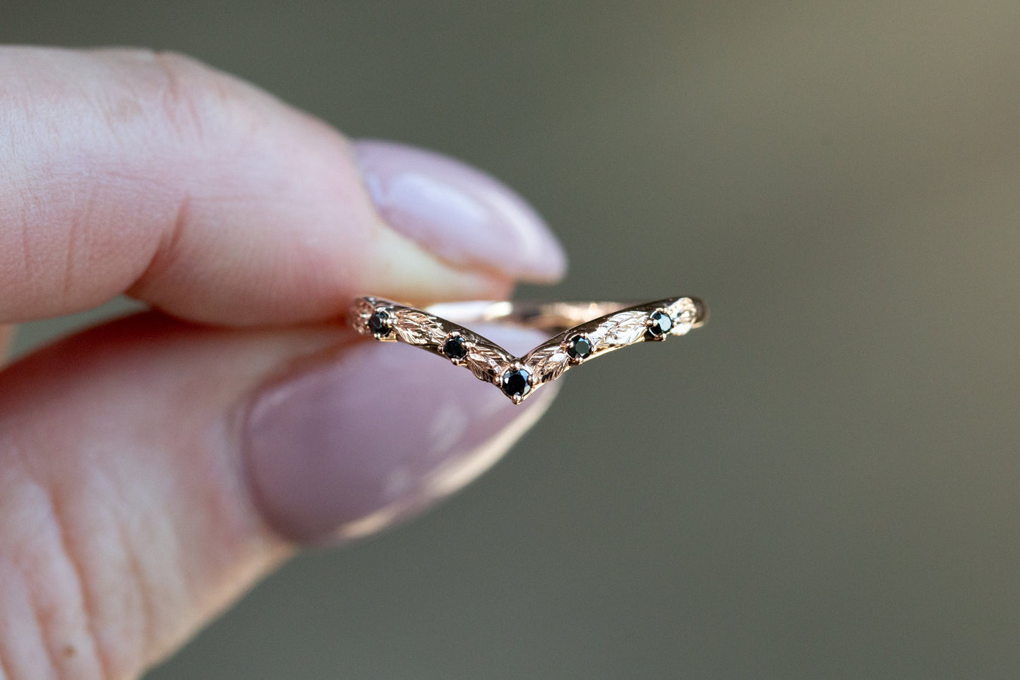 Ready to Ship- Size 5.5, 14k rose gold Chevron Leaf Wedding Band
