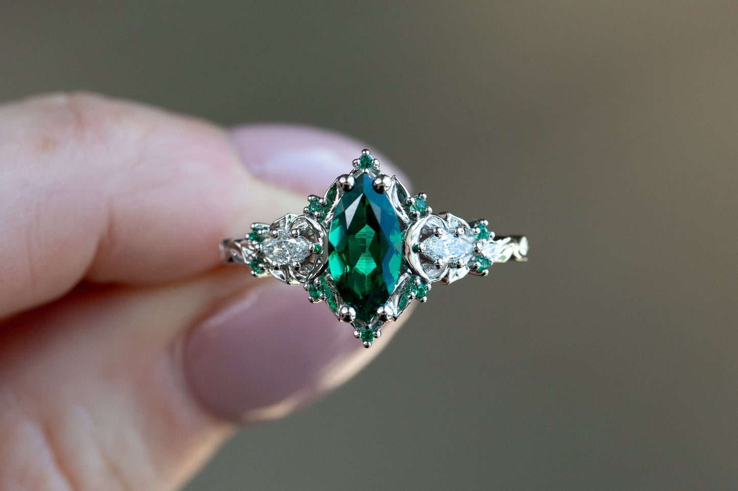 Ready to Ship- Size 8, 14k white gold Briar Moon Three Stone