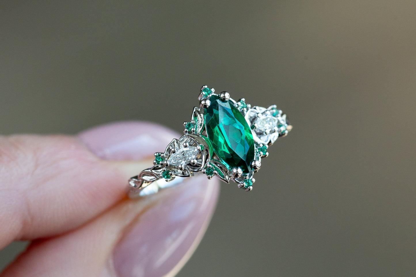 Ready to Ship- Size 8, 14k white gold Briar Moon Three Stone