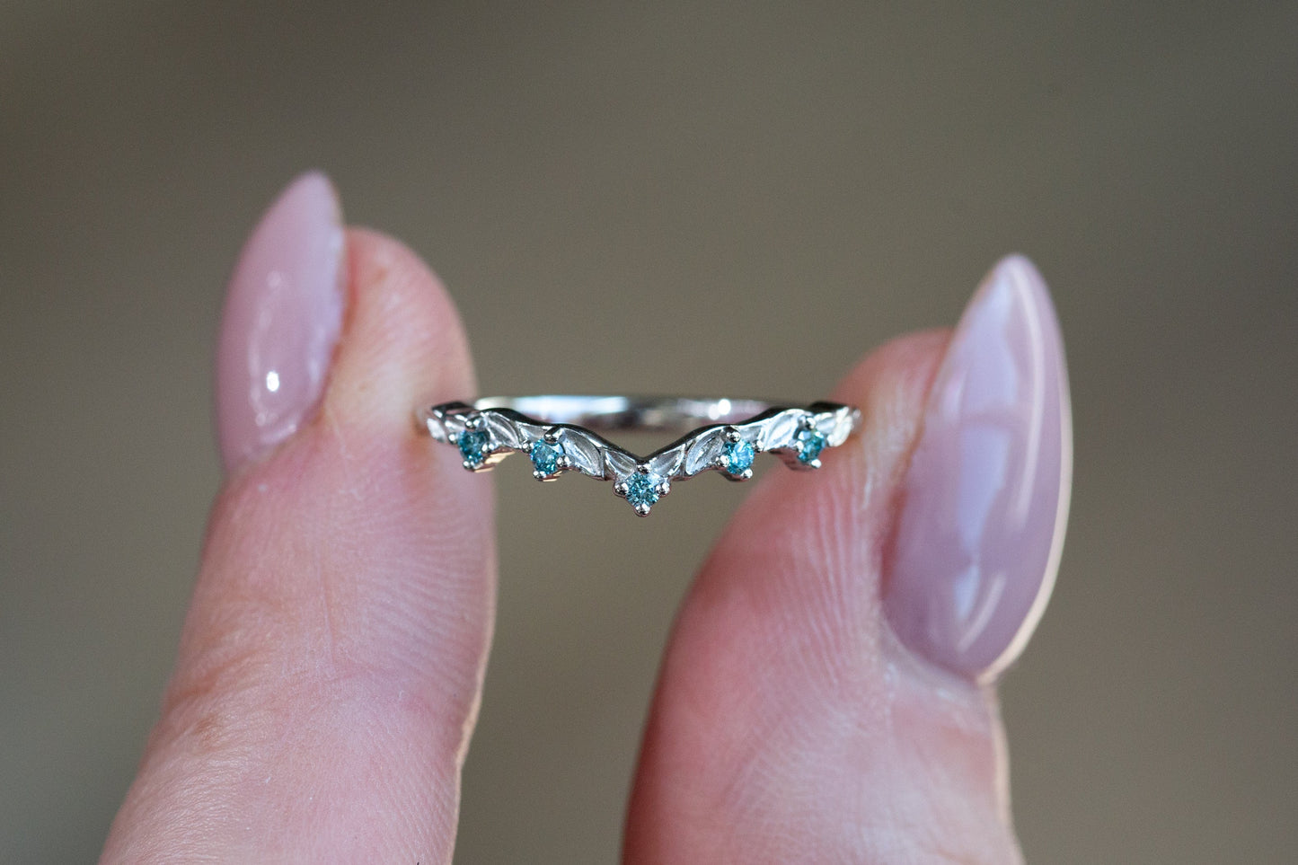 Ready to Ship- Size 5.75, 18k white gold Chevron Leaf with 1.5mm stones