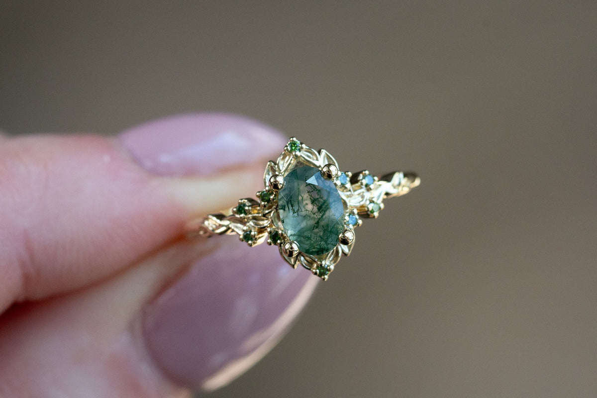 Ready to Ship- Size 5.5, 14k yellow gold Briar Rose Halo