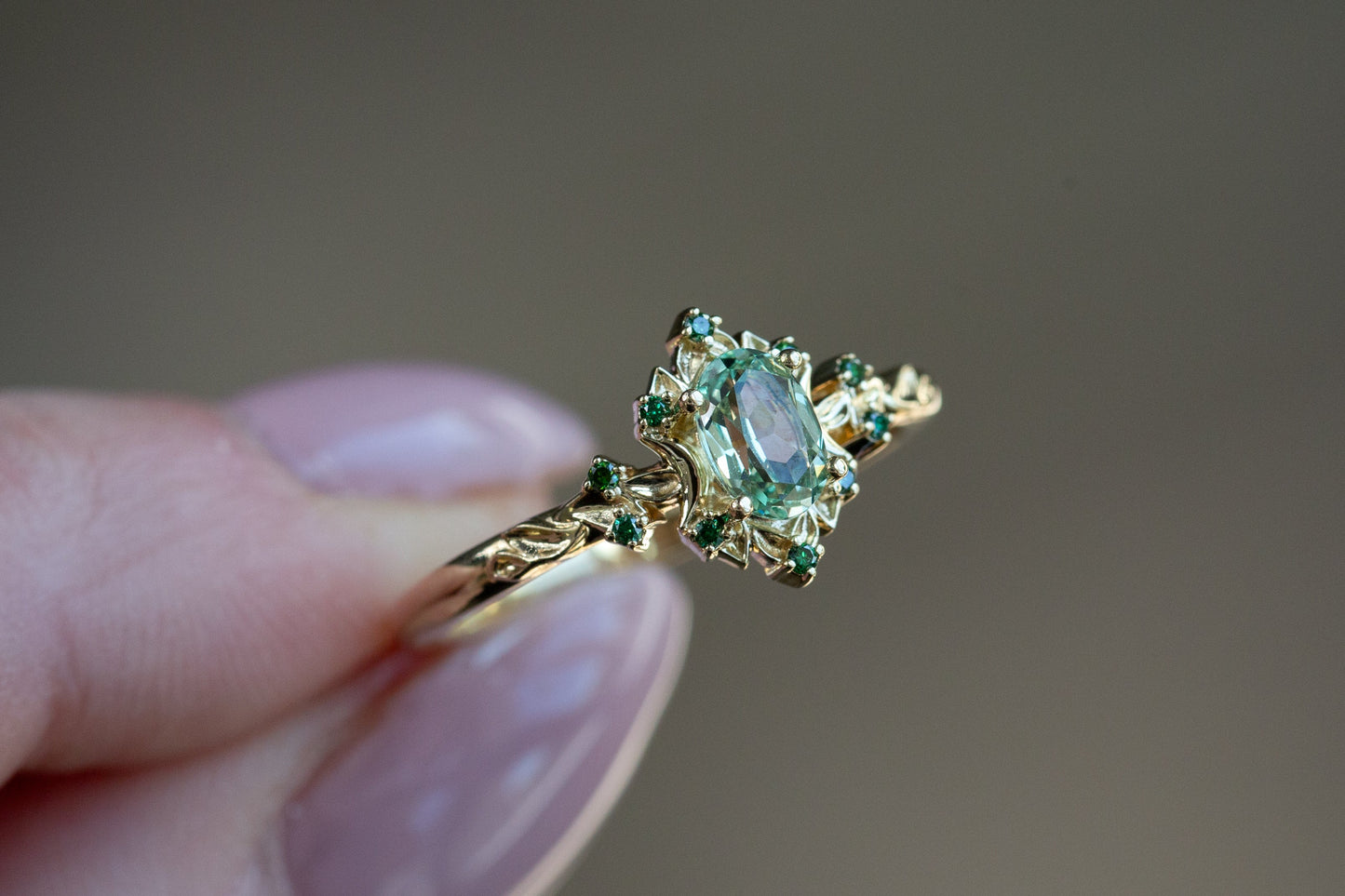 Ready to Ship- Size 7, 14k yellow gold Briar Rose Halo Moon