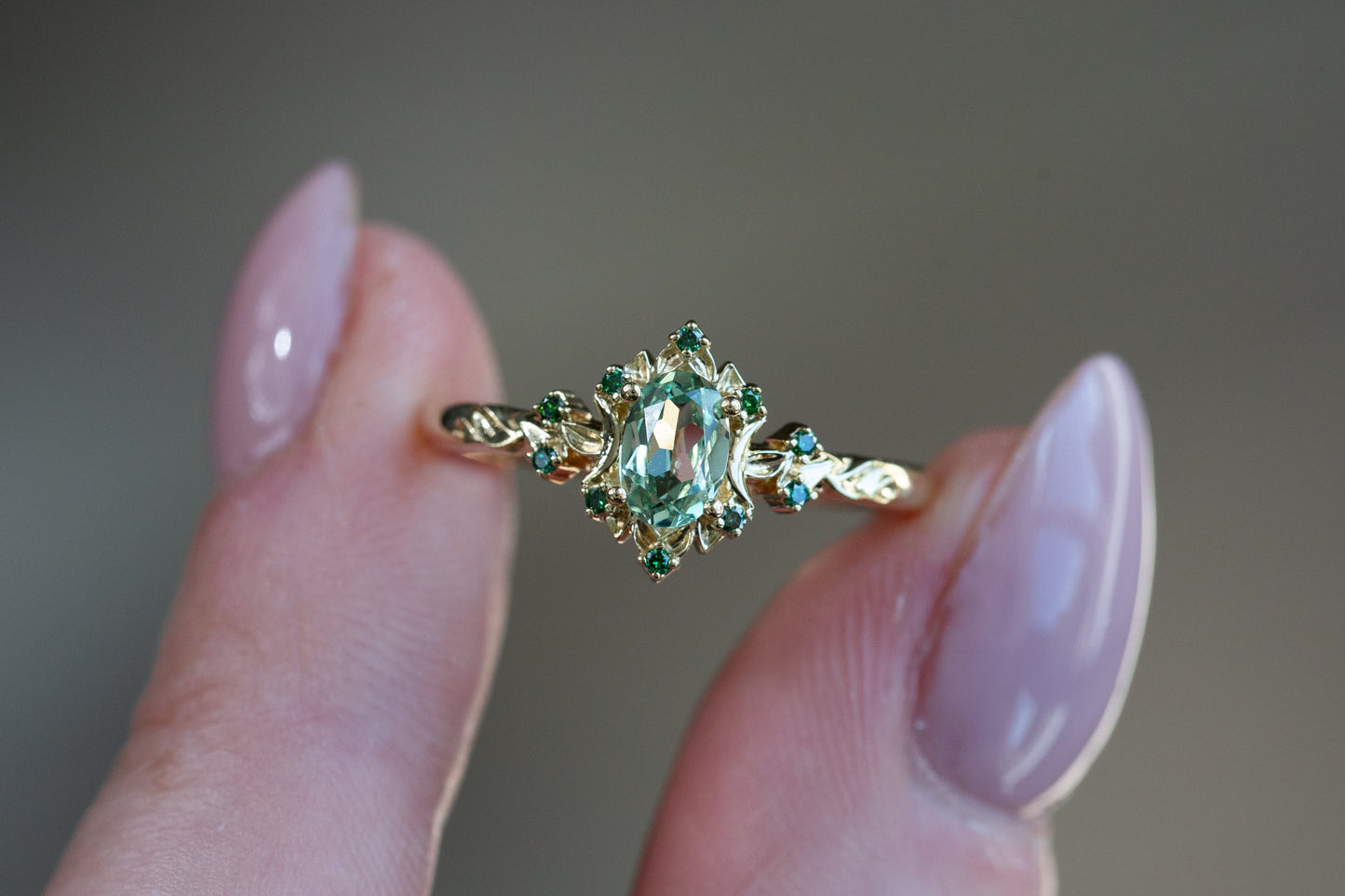 Ready to Ship- Size 7, 14k yellow gold Briar Rose Halo Moon