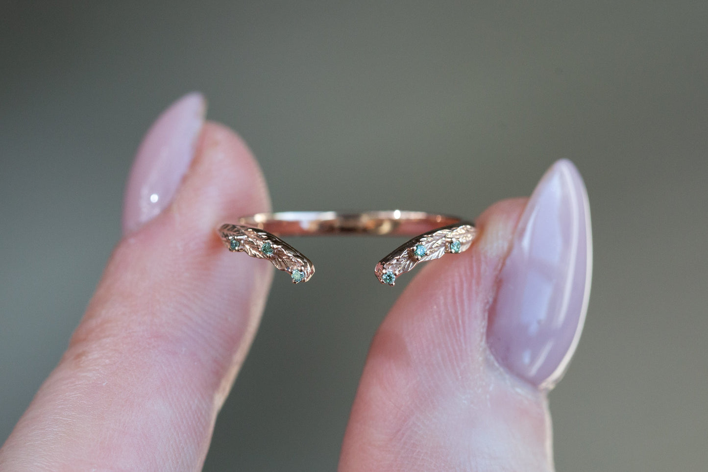 Ready to Ship- Size 7.5, 14k rose gold Woodland Open Band