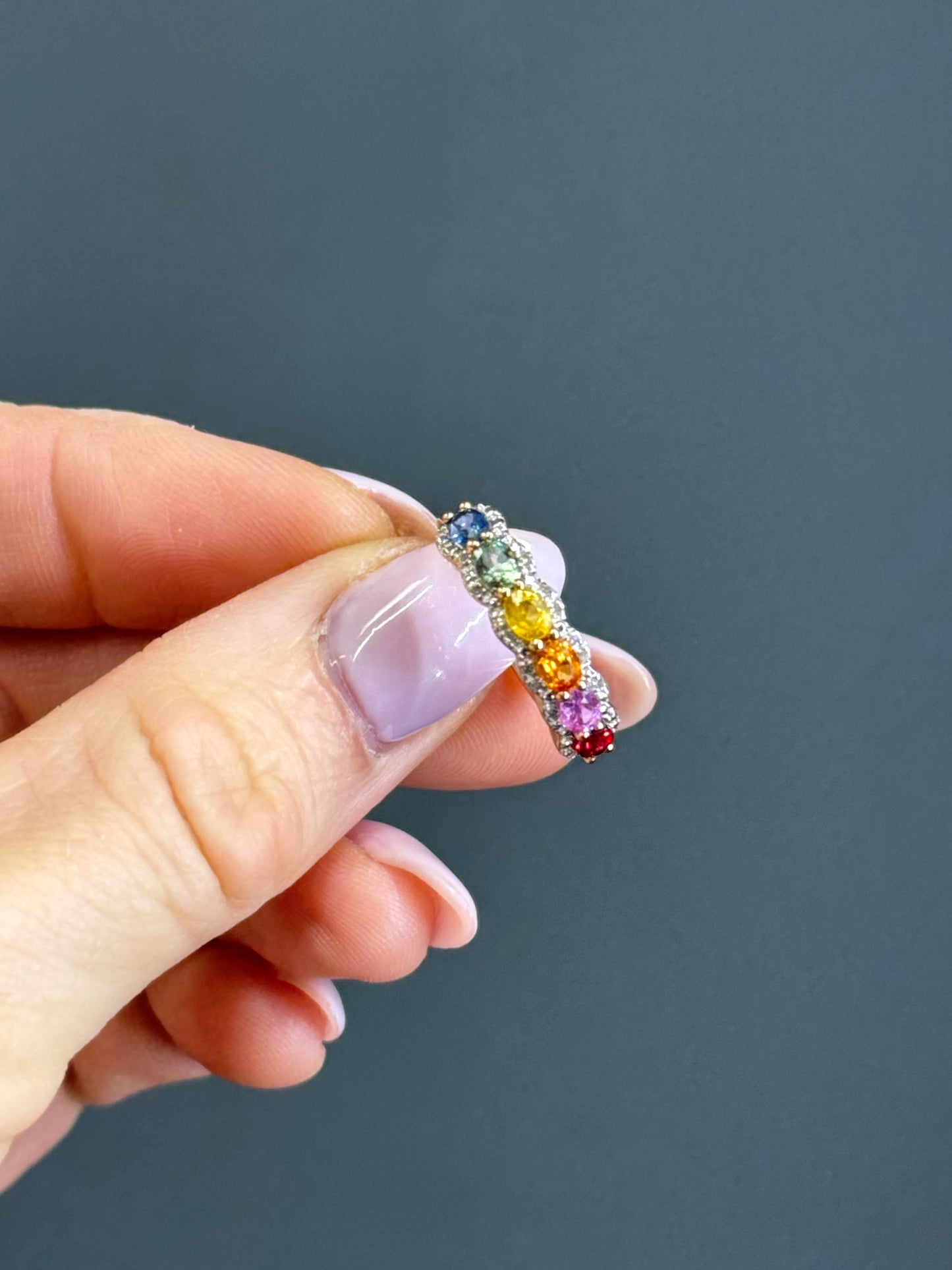 Estate 10k Yellow Gold & Natural Multi-Colored Sapphires and Diamond Puffy Ring