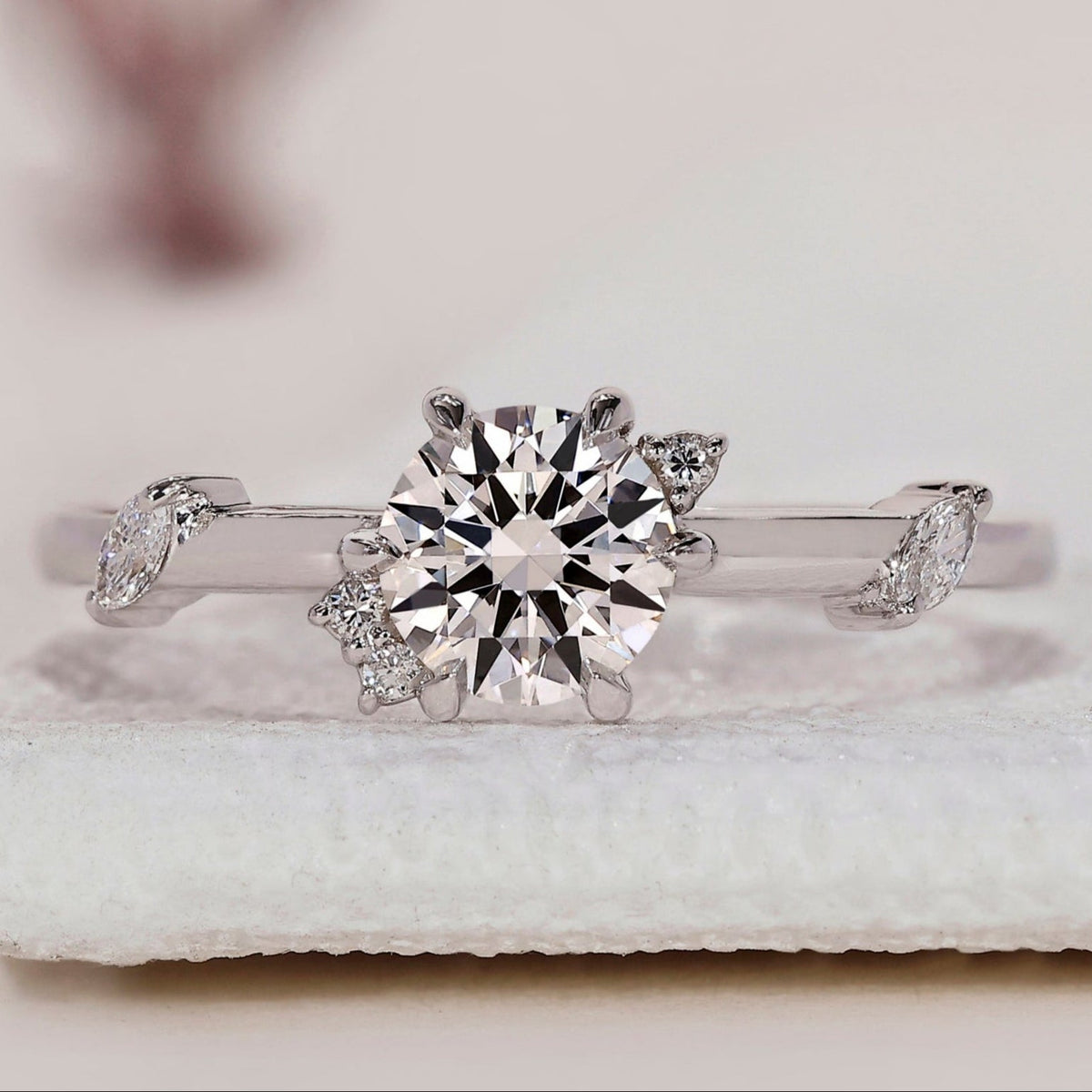 Diamond Cluster Engagement Ring - Marquise and Round