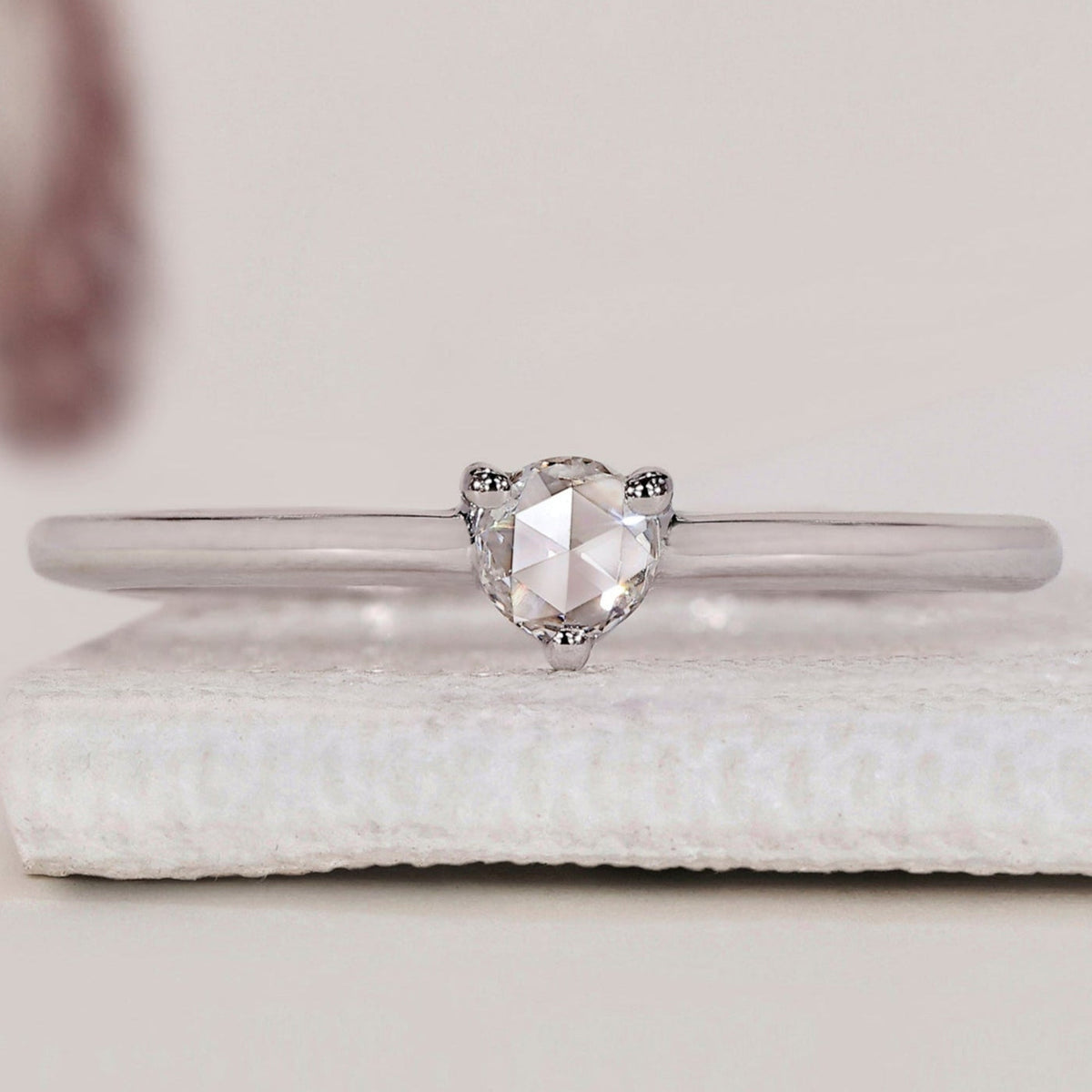 Rose Cut Diamond Ring - Round Solitaire Setting