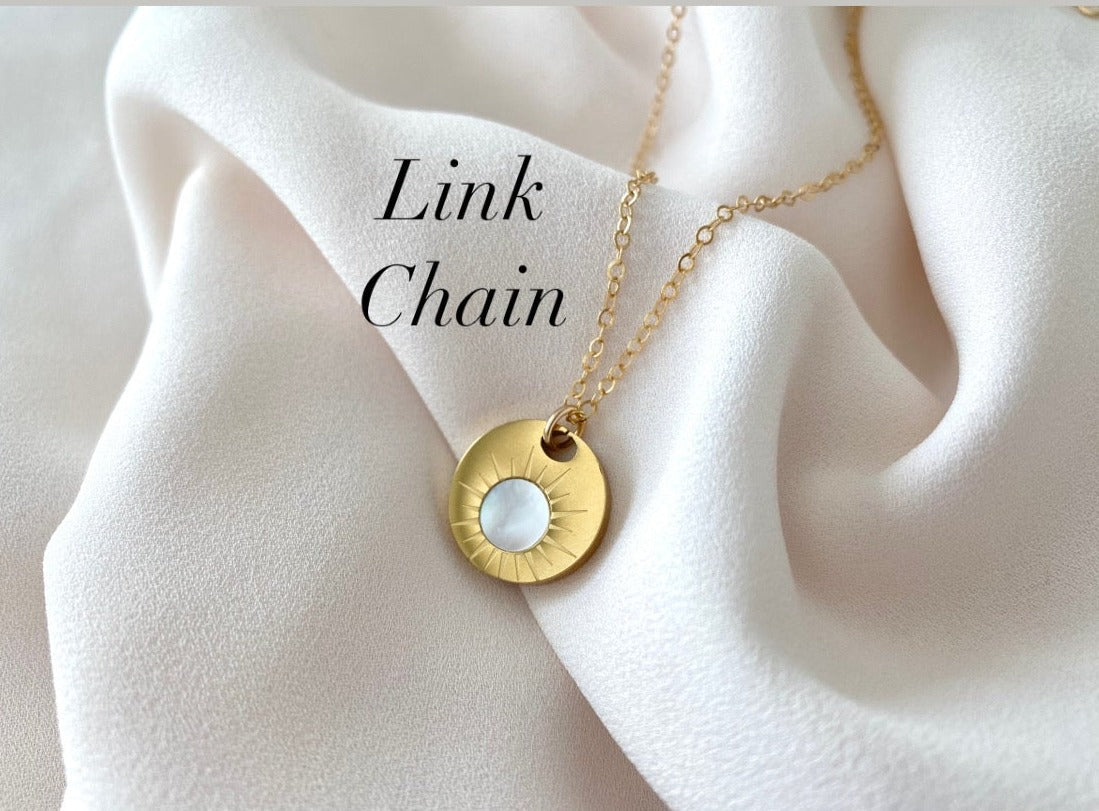 Gold Filled Medallion Coin Necklace Mother of Pearl Pendant Minimalist Layering Necklaces Thick Chunky Gold Coin Pendant Necklace Sun Disc
