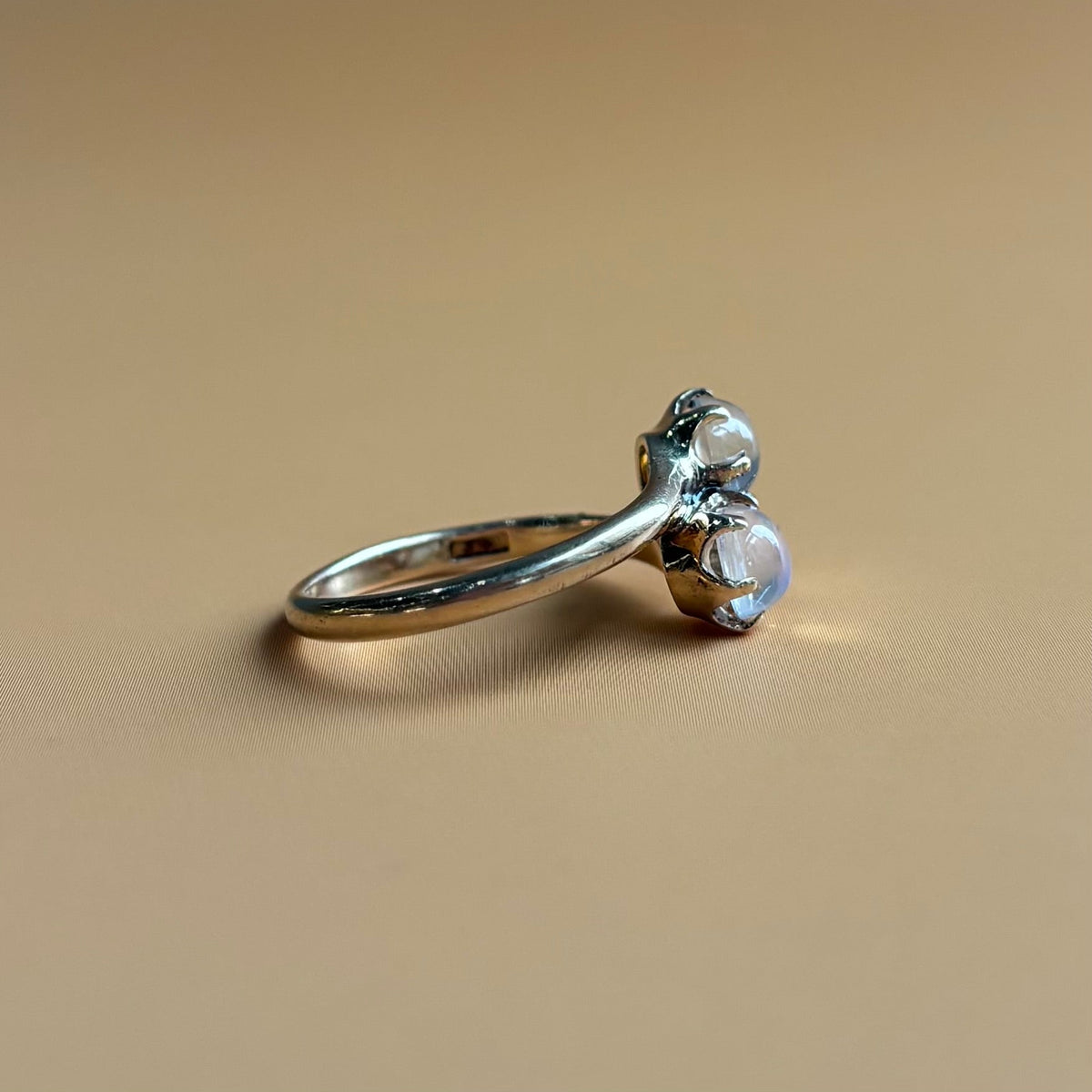 Victorian Double Moonstone Bypass Ring | 14K Yellow Gold | Vintage