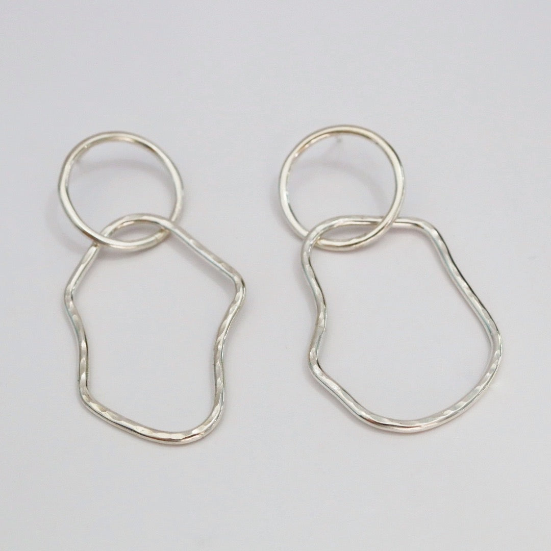 Circle and Hammered Organic Shape earrings - Choose Your Metal