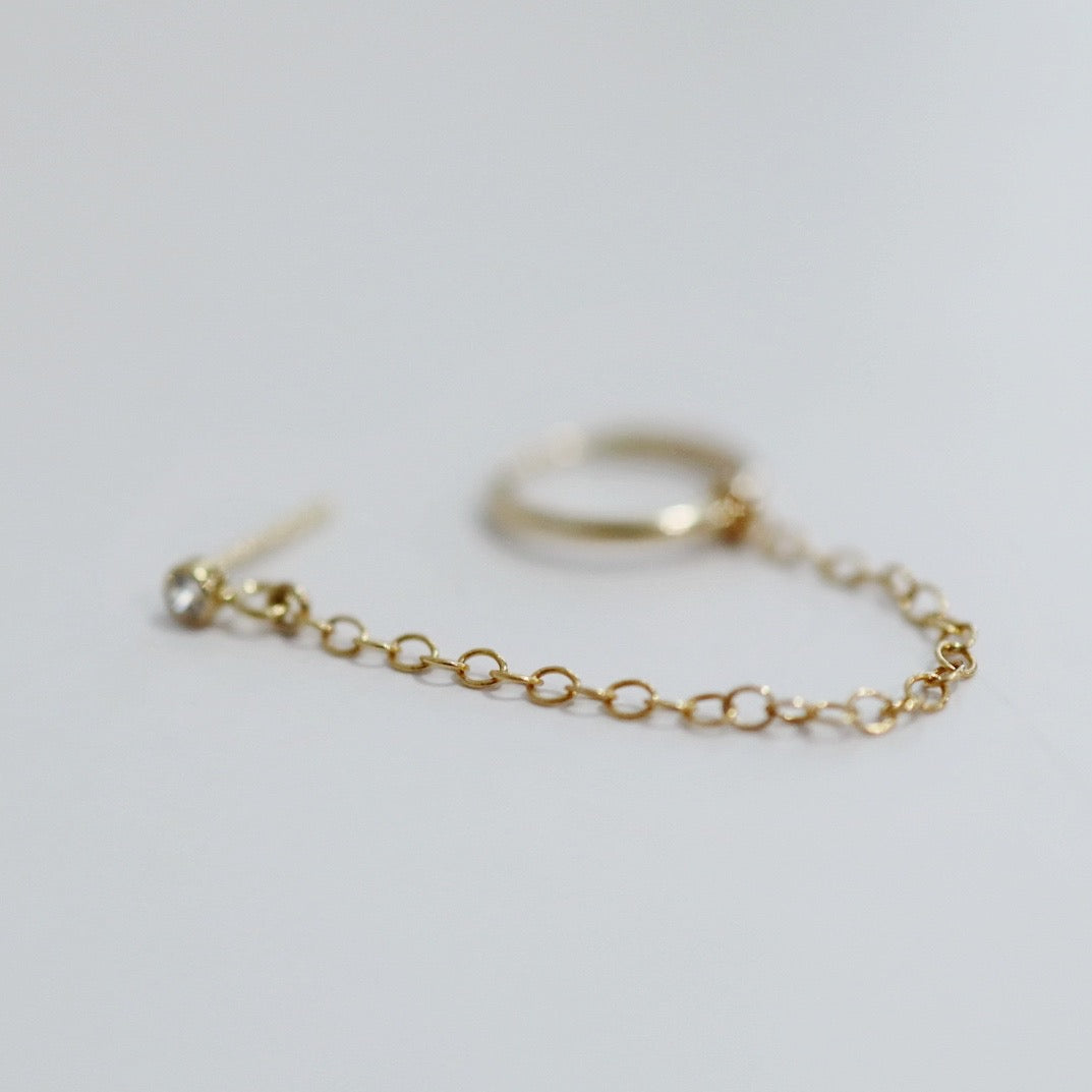 Cubic Zirconia Gemstone Stud and Chain With Hoop Earring in Gold Fill / SINGLE EARRING / READY TO SHIP