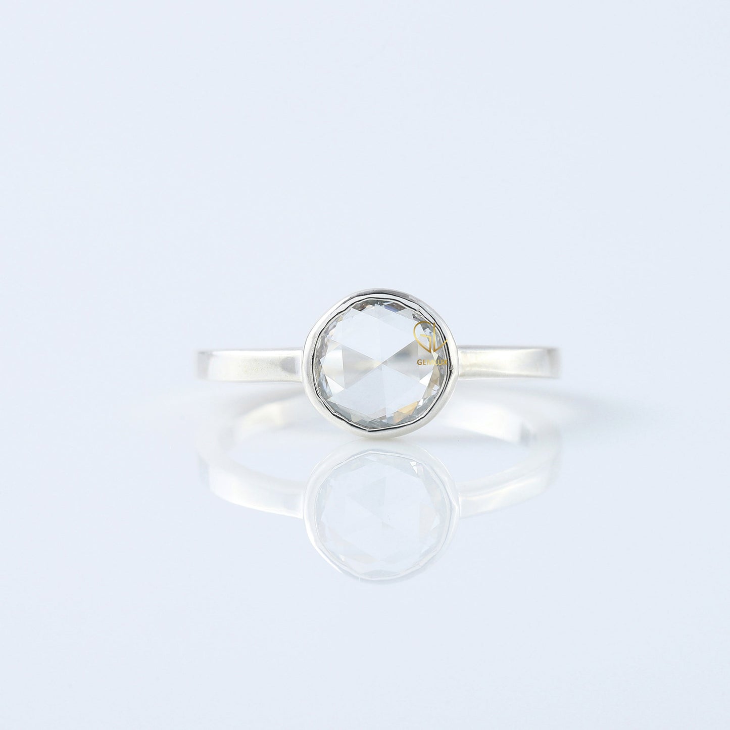 1 Ct Rose Cut Round Diamond Solitaire Ring - Bezel Set