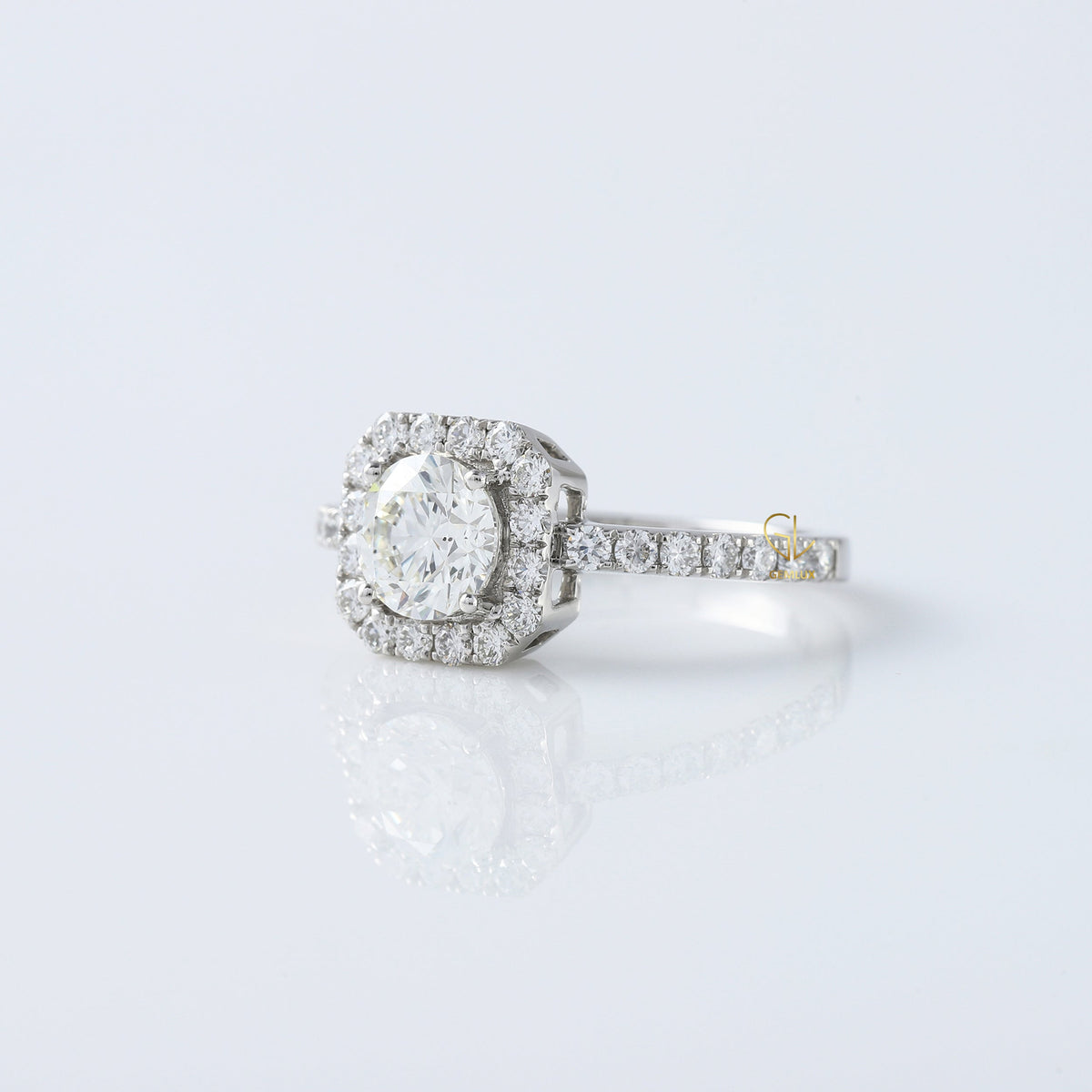 1 Ct Round Cut Lab Grown Diamond Halo Engagement Ring