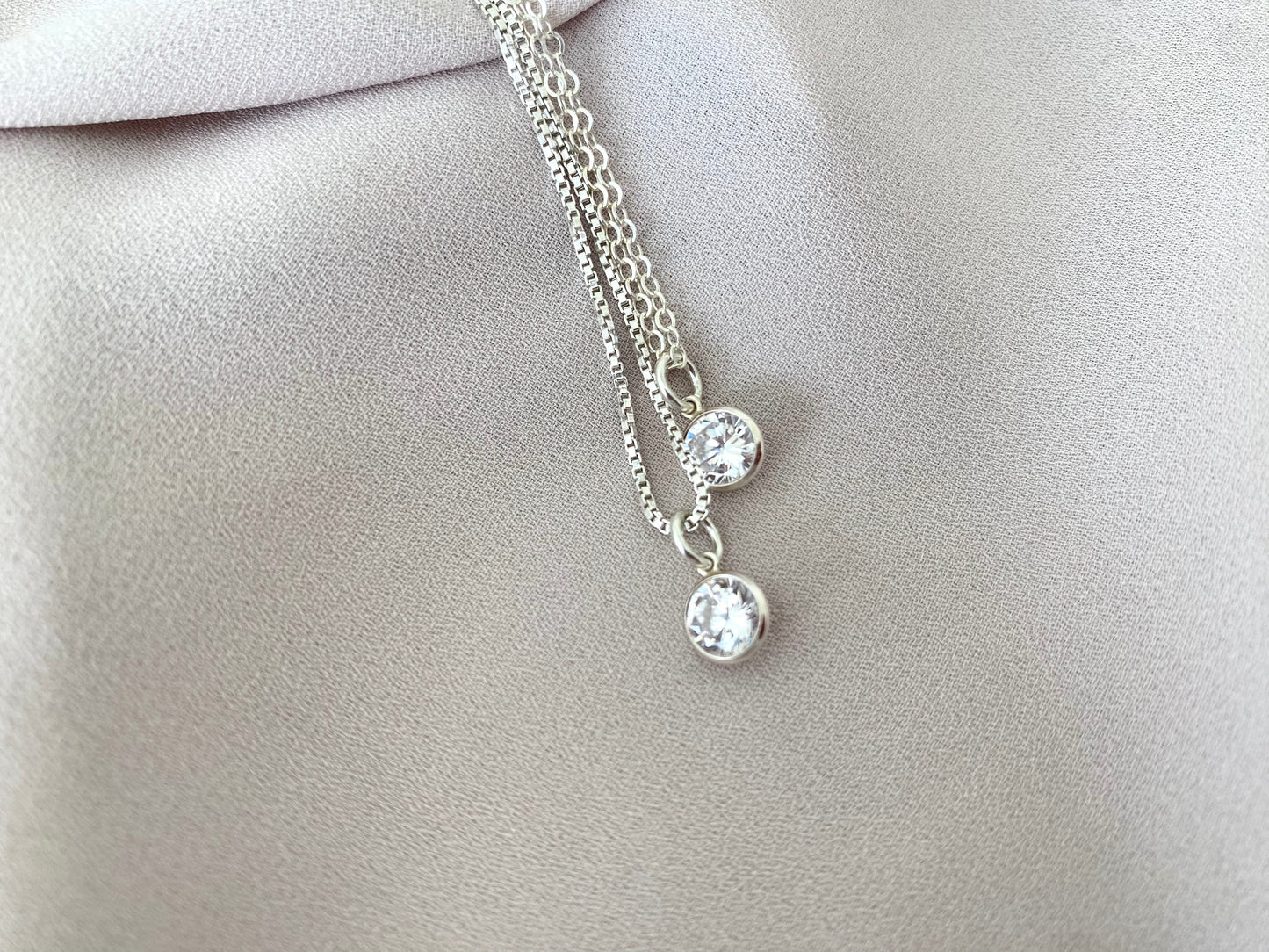 Sterling Silver CZ Charm Necklace April Birthstone Jewelry Silver Box Chain Minimalist Sterling Crystal Pendant Necklace Christmas Gifts