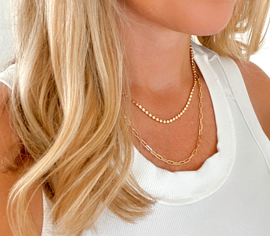Gold Filled Dot Bead Chain Necklace Minimalist Layering Necklaces for Women - Rope Twist Paperclip