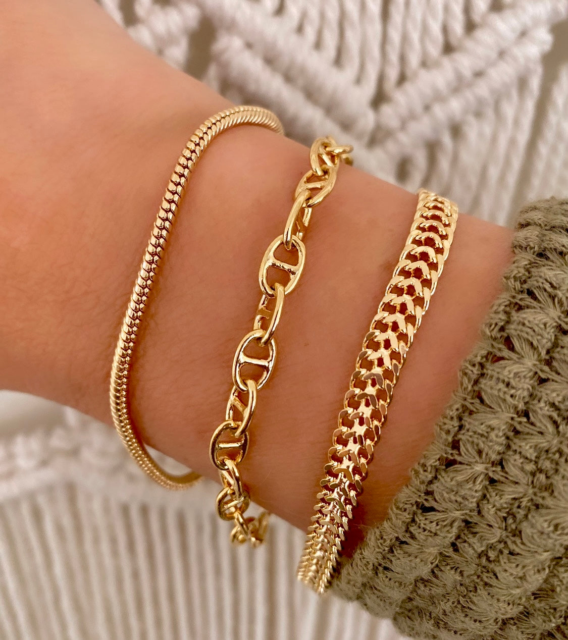 Gold Filled Layering Bracelets Oval Link Bracelet Rounded Snake Chain Bracelet Basket Weave Chain Braided Link Bracelets Minimalist Jewelry
