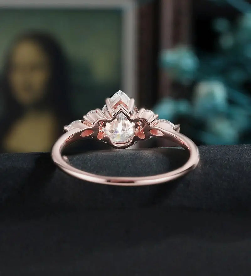 Pear Shaped Moissanite Engagement Ring Rose Gold Marquise Cut Diamond Wedding Ring Unique Prong Set Promise Anniversary Bridal Ring