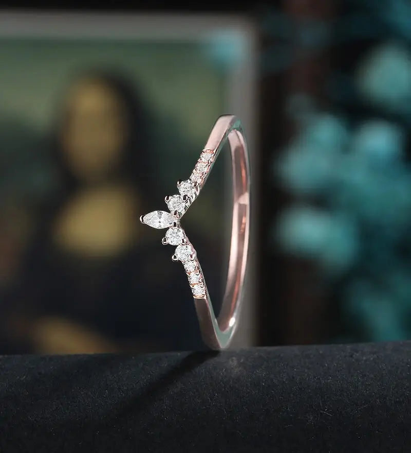 Marquise Cut Moissanite Wedding Band Half Eternity Diamond Rose Gold Wedding Ring Unique Promise Anniversary Bridal Ring Women