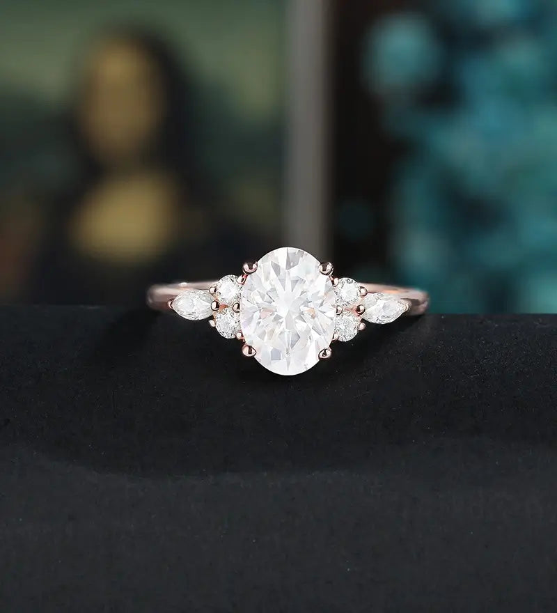 Oval Cut Moissanite Engagement Ring Vintage Solid Gold Promise Ring Anniversary Marquise Diamond Wedding Ring Unique Bridal promise Ring For Women