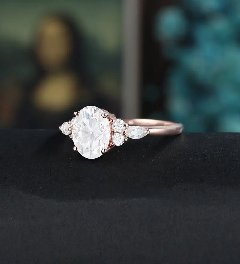 Oval Cut Moissanite Engagement Ring Vintage Solid Gold Promise Ring Anniversary Marquise Diamond Wedding Ring Unique Bridal promise Ring For Women
