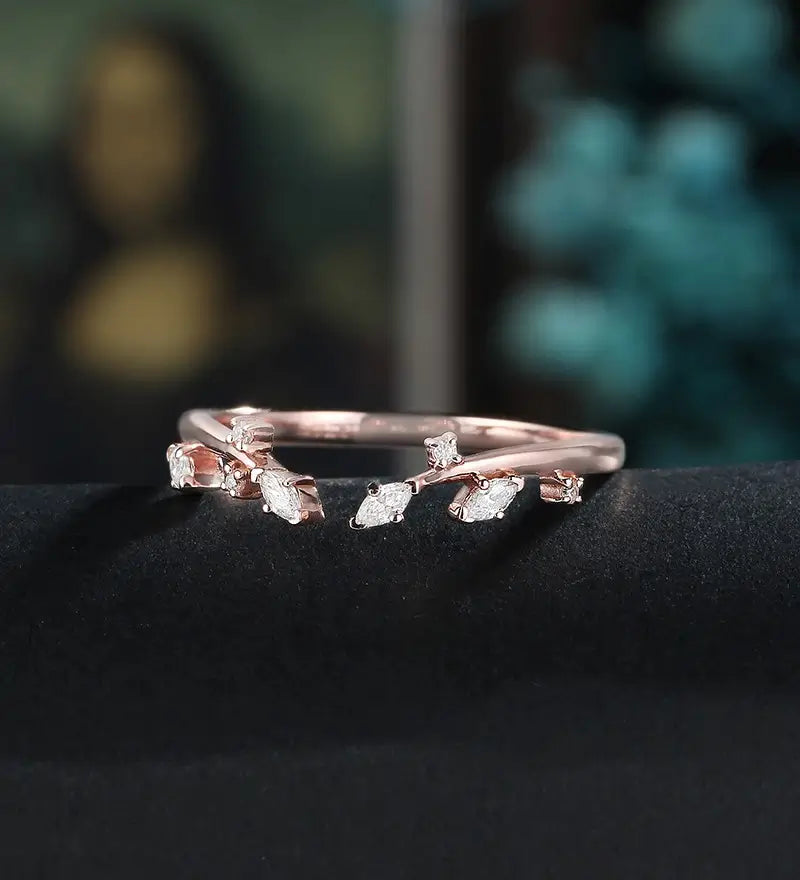Marquise Cut Moissanite Wedding Band Unique Diamond Open Wedding Ring Stacking Ring Gift for Her Promise Anniversary Bridal Ring
