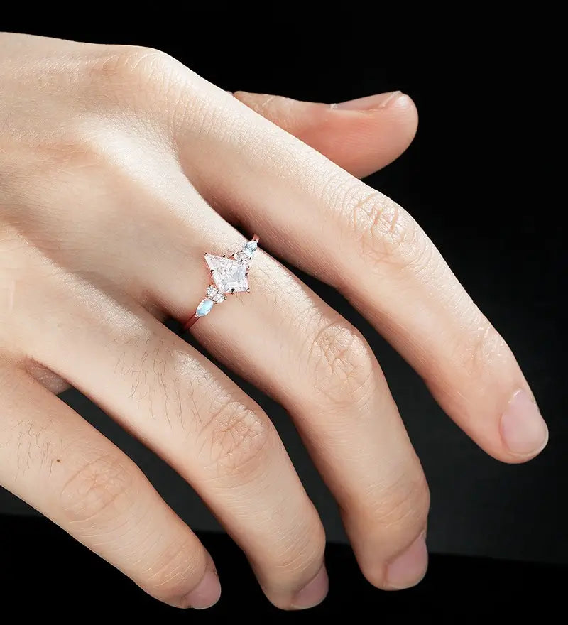 Kite Cut Moissanite Engagement Ring Monstone Solid Gold Promise Ring Anniversary Diamond Wedding Ring Solid Gold Vintage Ring Unique Bridal promise Ring For Women