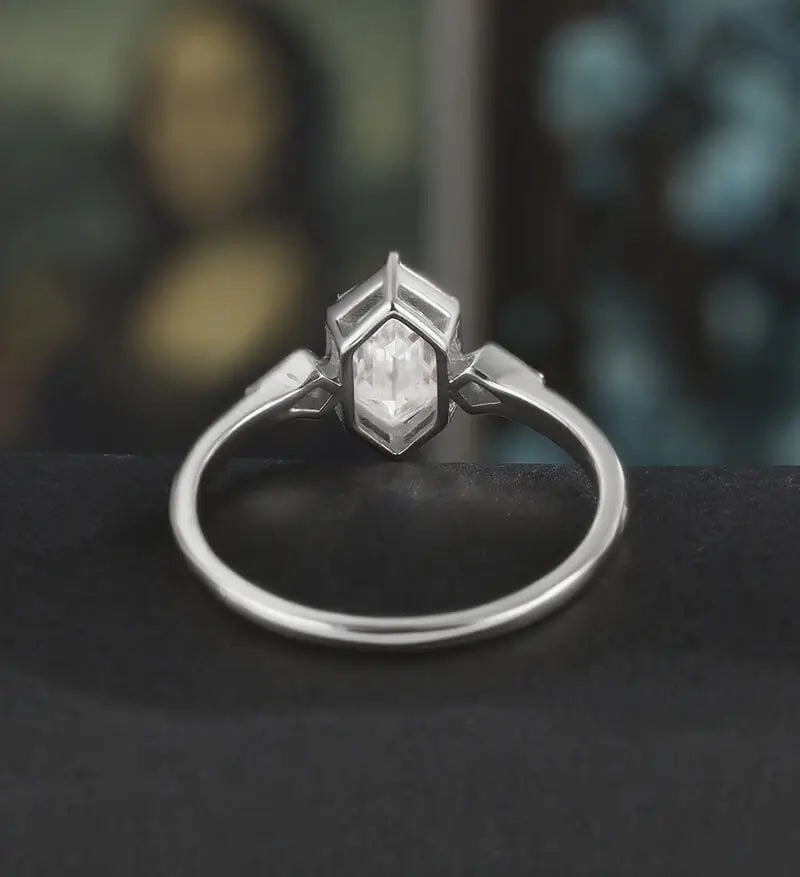 Long Hexagon Cut Engagement Ring Moissanite Solid Gold Promise Ring Anniversary Diamond Wedding Ring Solid Gold Vintage Ring Unique Bridal promise Ring For Women