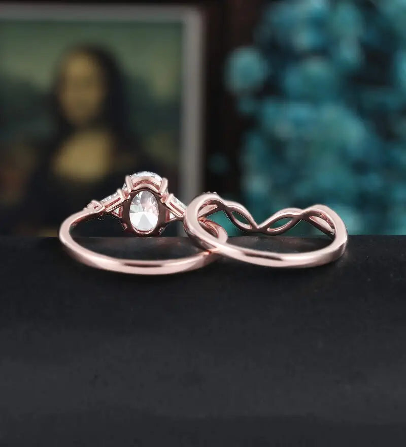 Oval Cut Moissanite Bridal Set Solid Gold Engagement Ring Set Anniversary Diamond Wedding Ring Vintage Promise Ring For Women