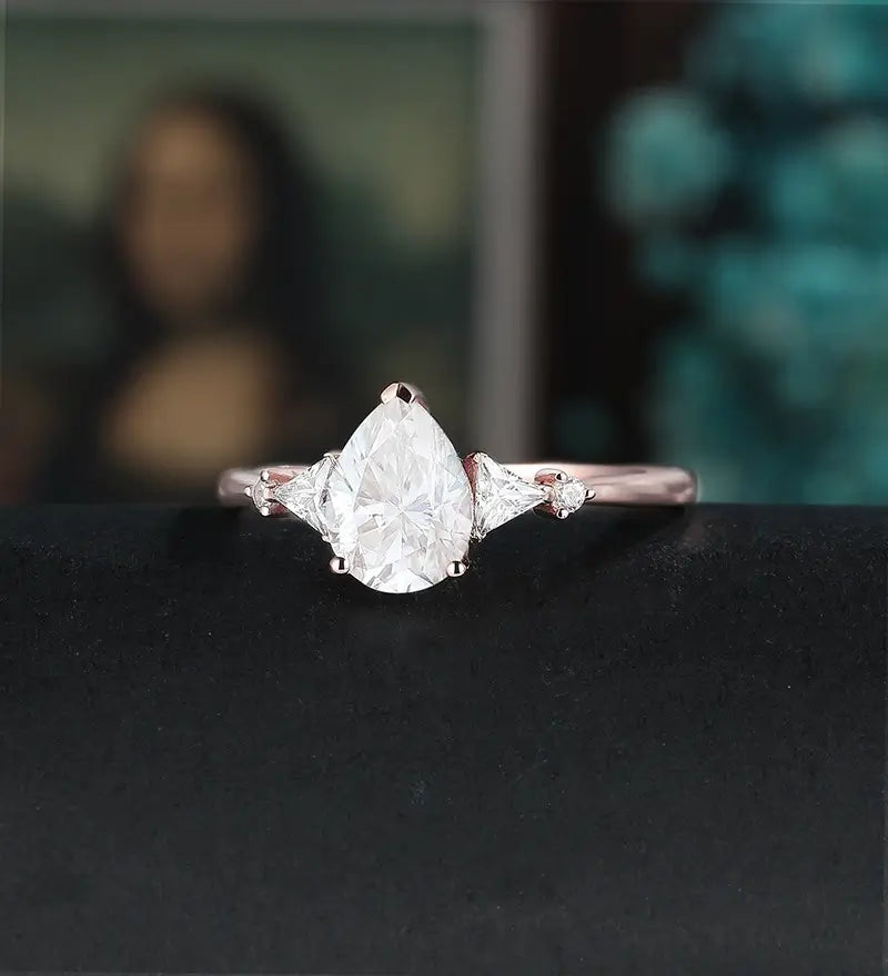 Pear Shaped Moissanite Engagement Ring Solid Gold Promise Ring Anniversary triangle Diamond Wedding Ring Vintage Ring Unique Bridal promise Ring For Women