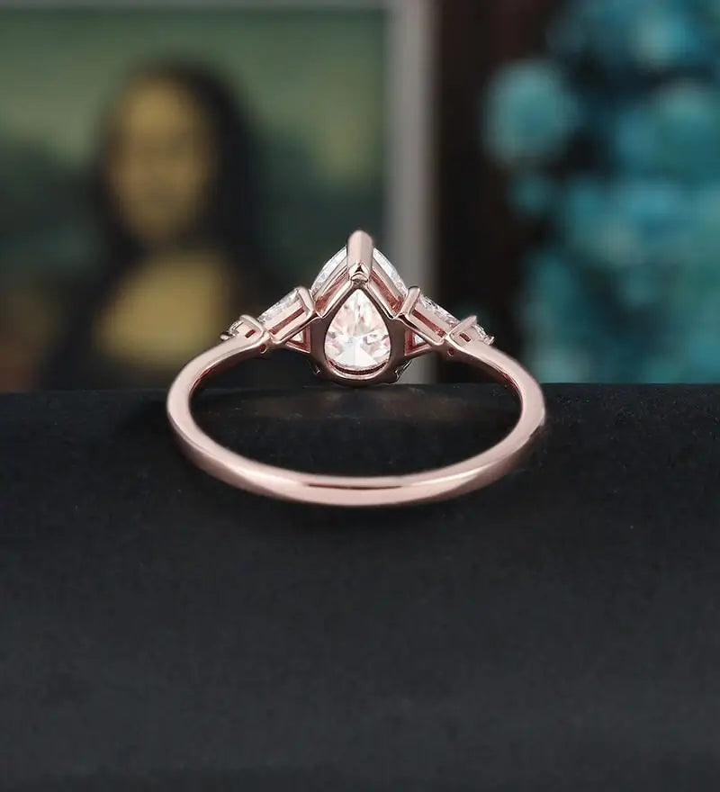 Pear Shaped Moissanite Engagement Ring Solid Gold Promise Ring Anniversary triangle Diamond Wedding Ring Vintage Ring Unique Bridal promise Ring For Women