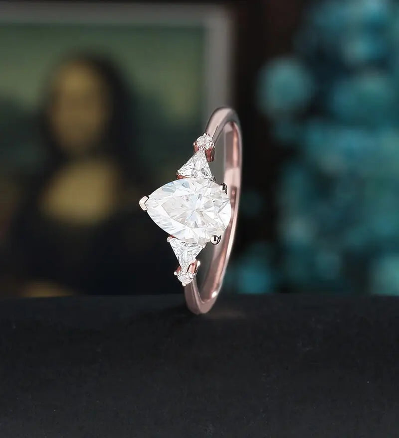 Pear Shaped Moissanite Engagement Ring Solid Gold Promise Ring Anniversary triangle Diamond Wedding Ring Vintage Ring Unique Bridal promise Ring For Women