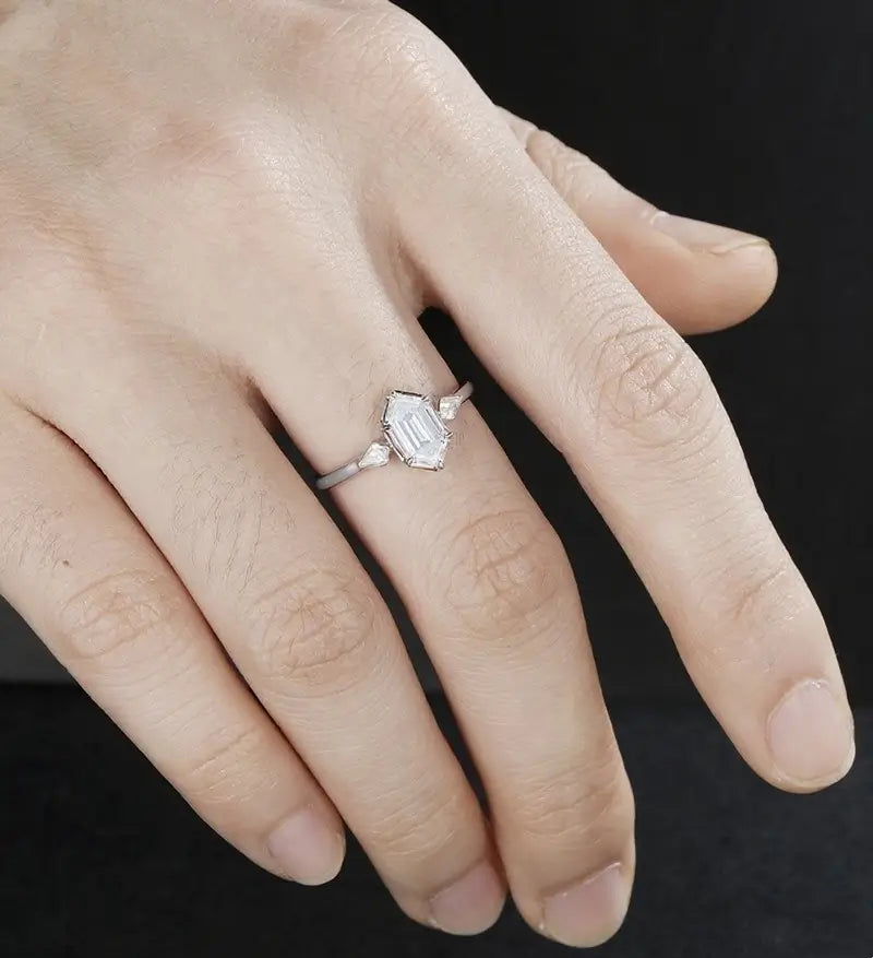 Long Hexagon Cut Engagement Ring Moissanite Solid Gold Promise Ring Anniversary Diamond Wedding Ring Solid Gold Vintage Ring Unique Bridal promise Ring For Women