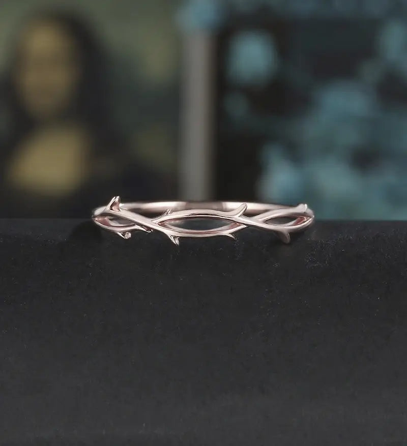 14K/18K Plain Gold Wedding Bnad Solid Gold Nature Inspired Ring Anniversary Matching Band Vintage Bridal Ring For Women