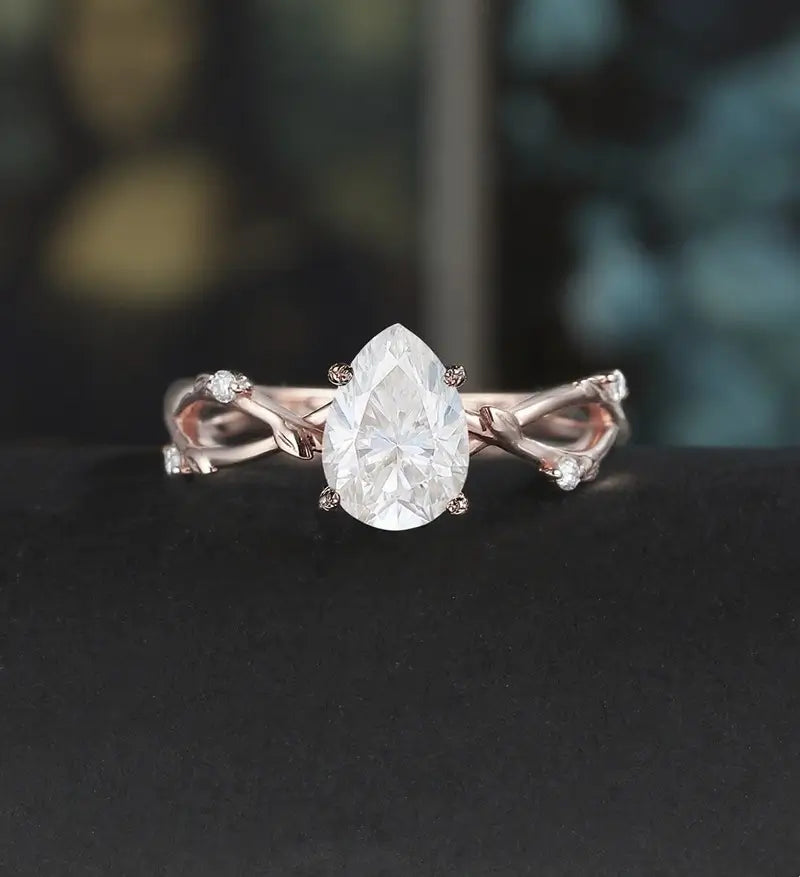 Pear Shaped Moissanite Engagement Ring Solid Gold Ring Anniversary Diamond Wedding Ring Vintage Ring Unique Bridal Ring For Her
