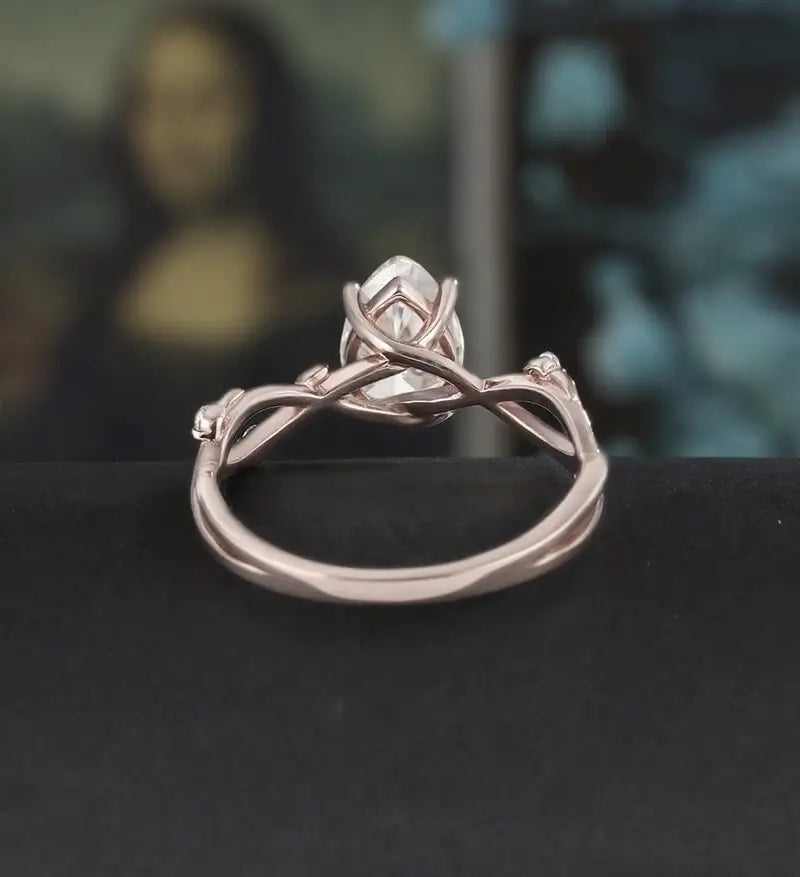 Pear Shaped Moissanite Engagement Ring Solid Gold Ring Anniversary Diamond Wedding Ring Vintage Ring Unique Bridal Ring For Her