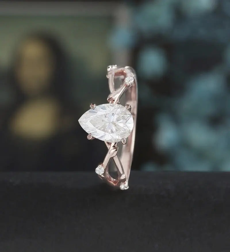 Pear Shaped Moissanite Engagement Ring Solid Gold Ring Anniversary Diamond Wedding Ring Vintage Ring Unique Bridal Ring For Her
